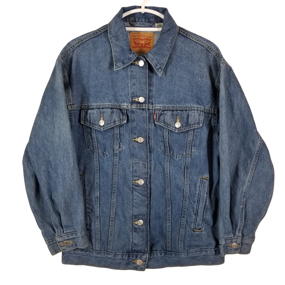 Levis Womens Denim Trucker Jacket Medium Wash Cotton Oversized Blue XS 70500